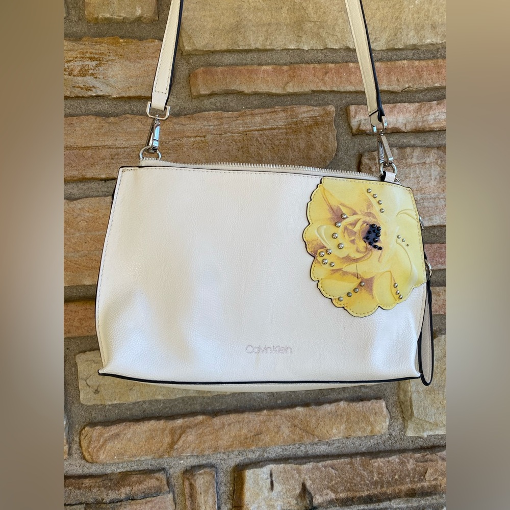 Calvin Klein White Yellow floral crossbody Bag